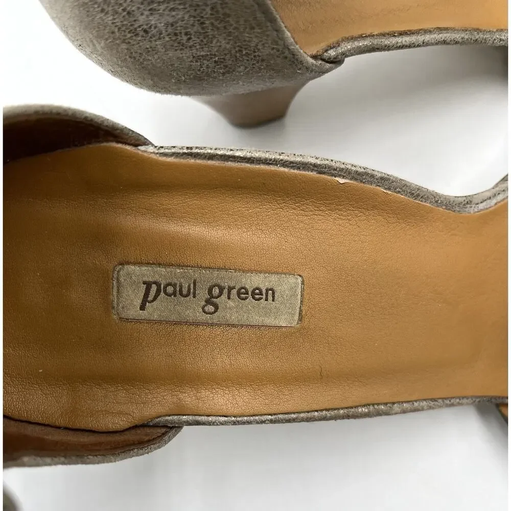 Paul Green Metallic leather Coco huarache Stacked heels Sandals Us‎ Sz 10/UK 7.5